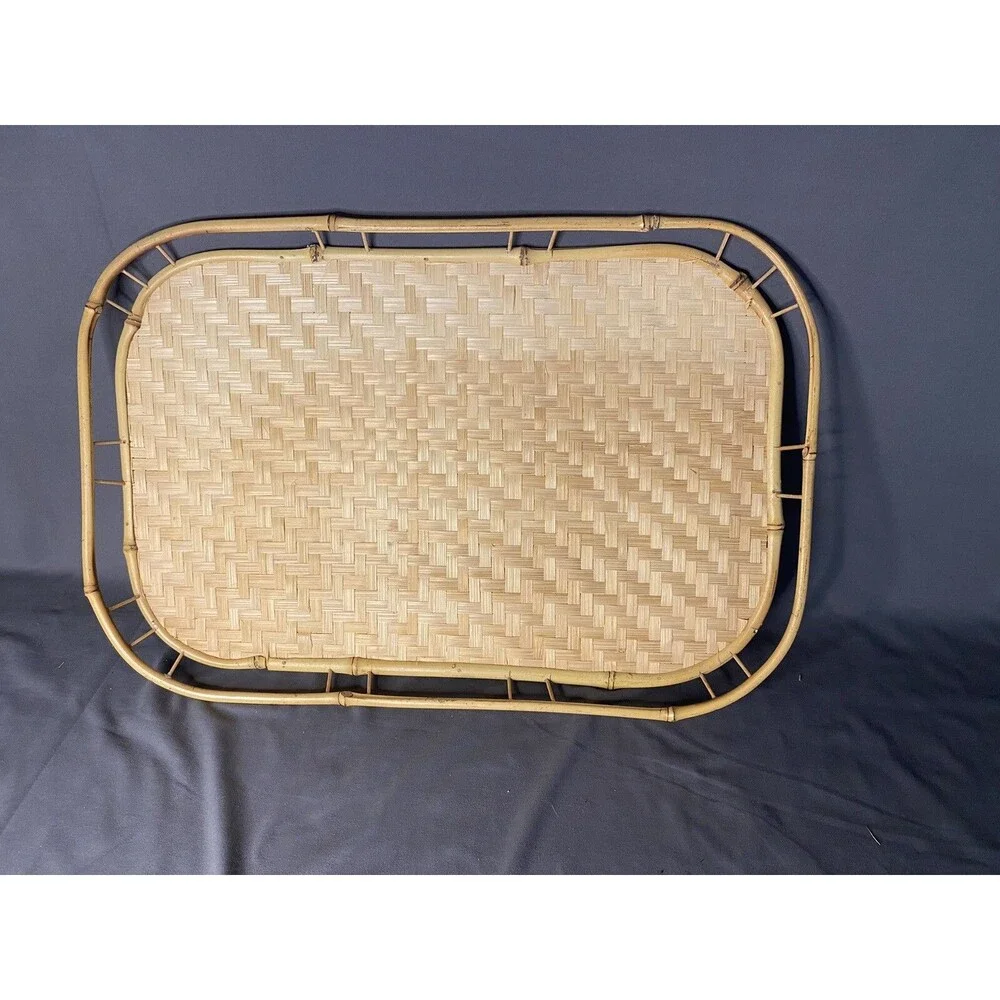 Vintage Lot of Wicker Bamboo Basket Platter & 8 Wall Plates Boho Farmhouse Lot